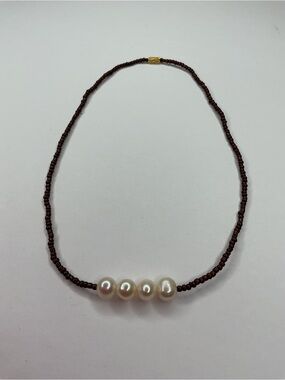 Pearl Accent Brown Seed Bead Necklace